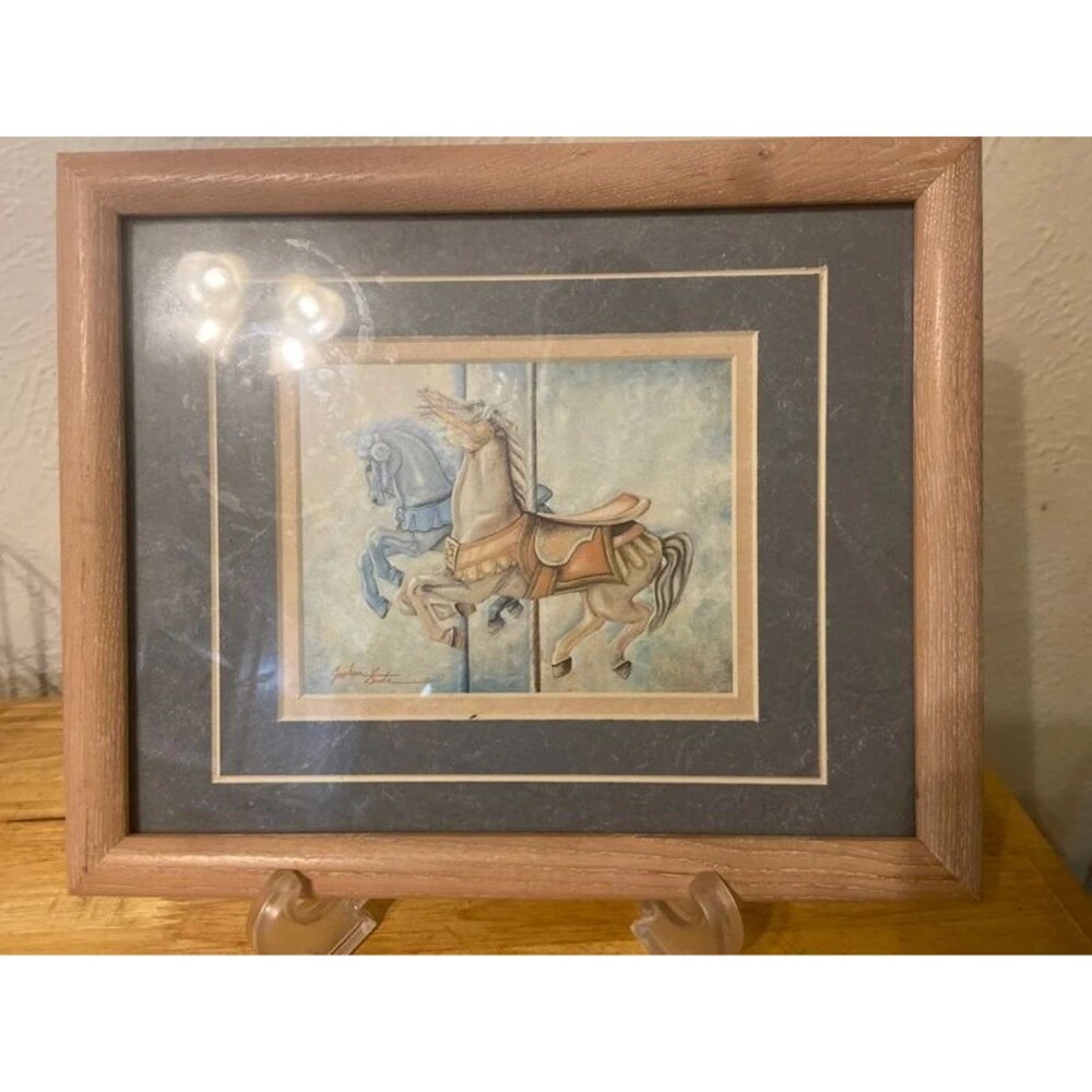 Vintage Jackson Ducote Signed Carousel Horse Art Print – Framed & Double Matted